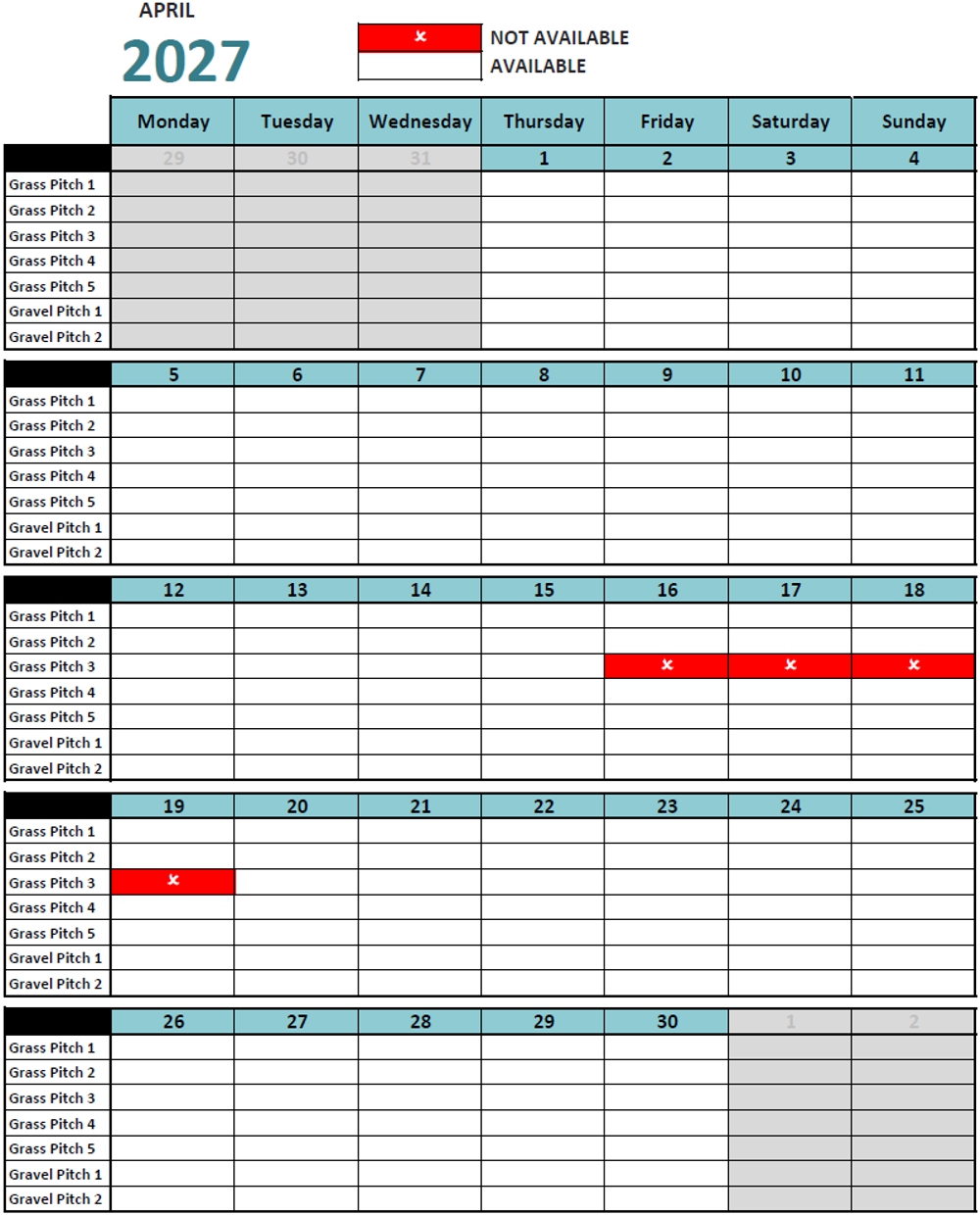 Calendar April 2027