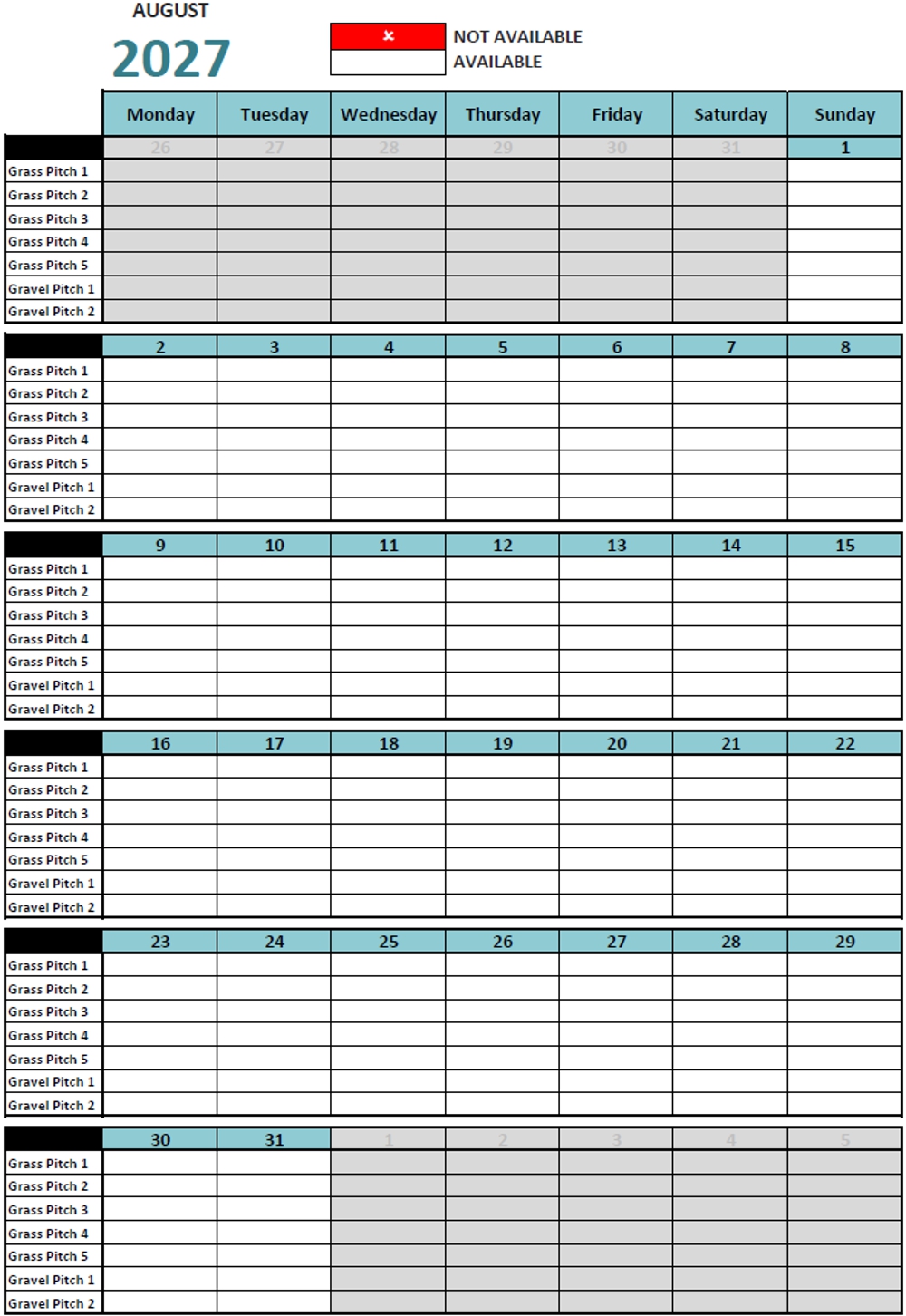 Calendar August 2027
