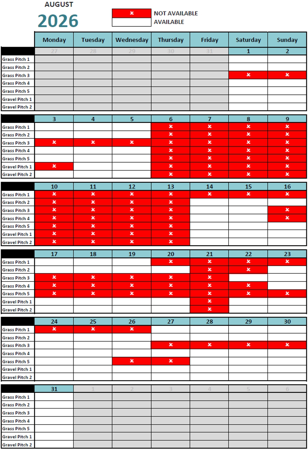 Calendar August 2026