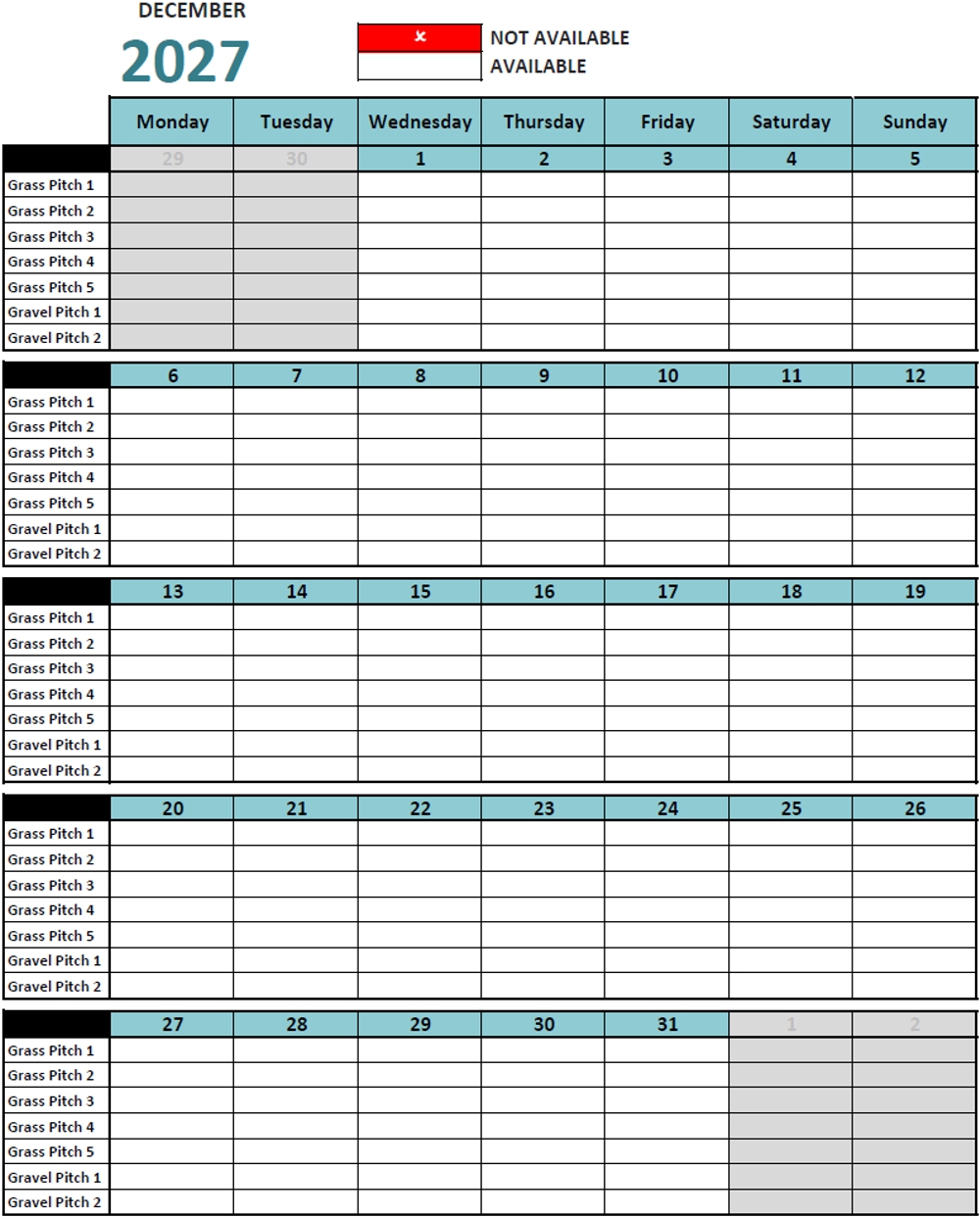 Calendar December 2027