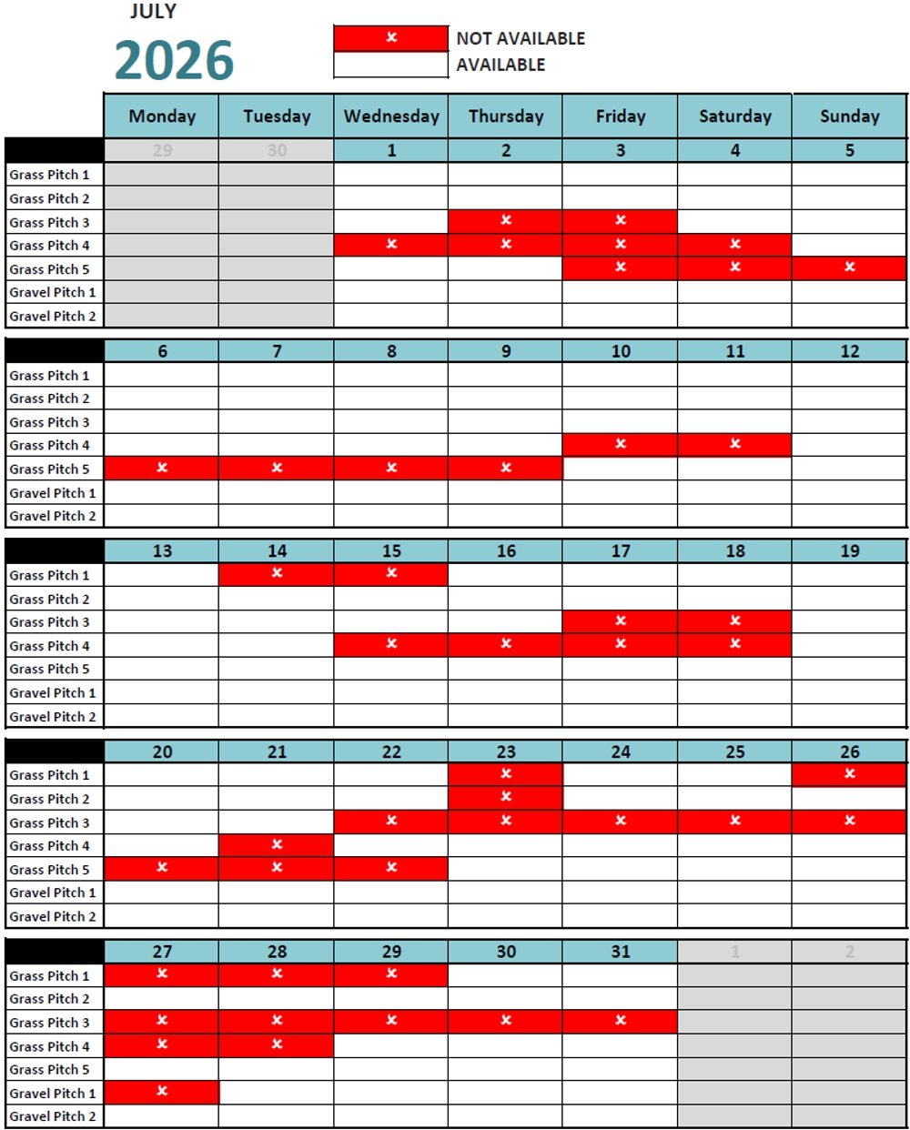 Calendar July 2026