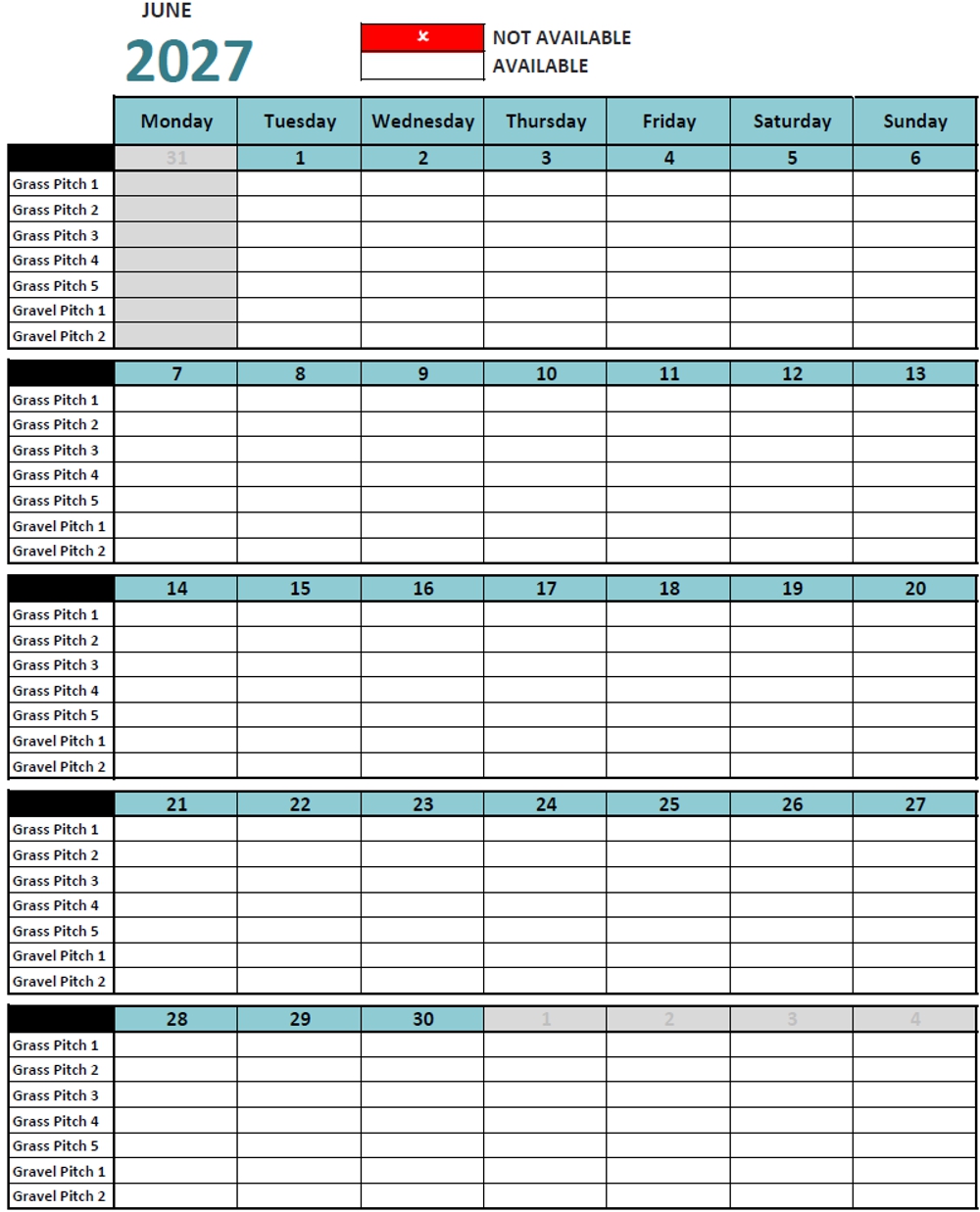 Calendar June 2027