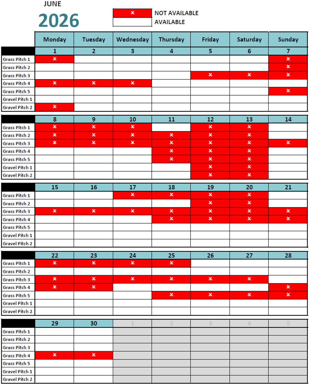 Calendar June 2026