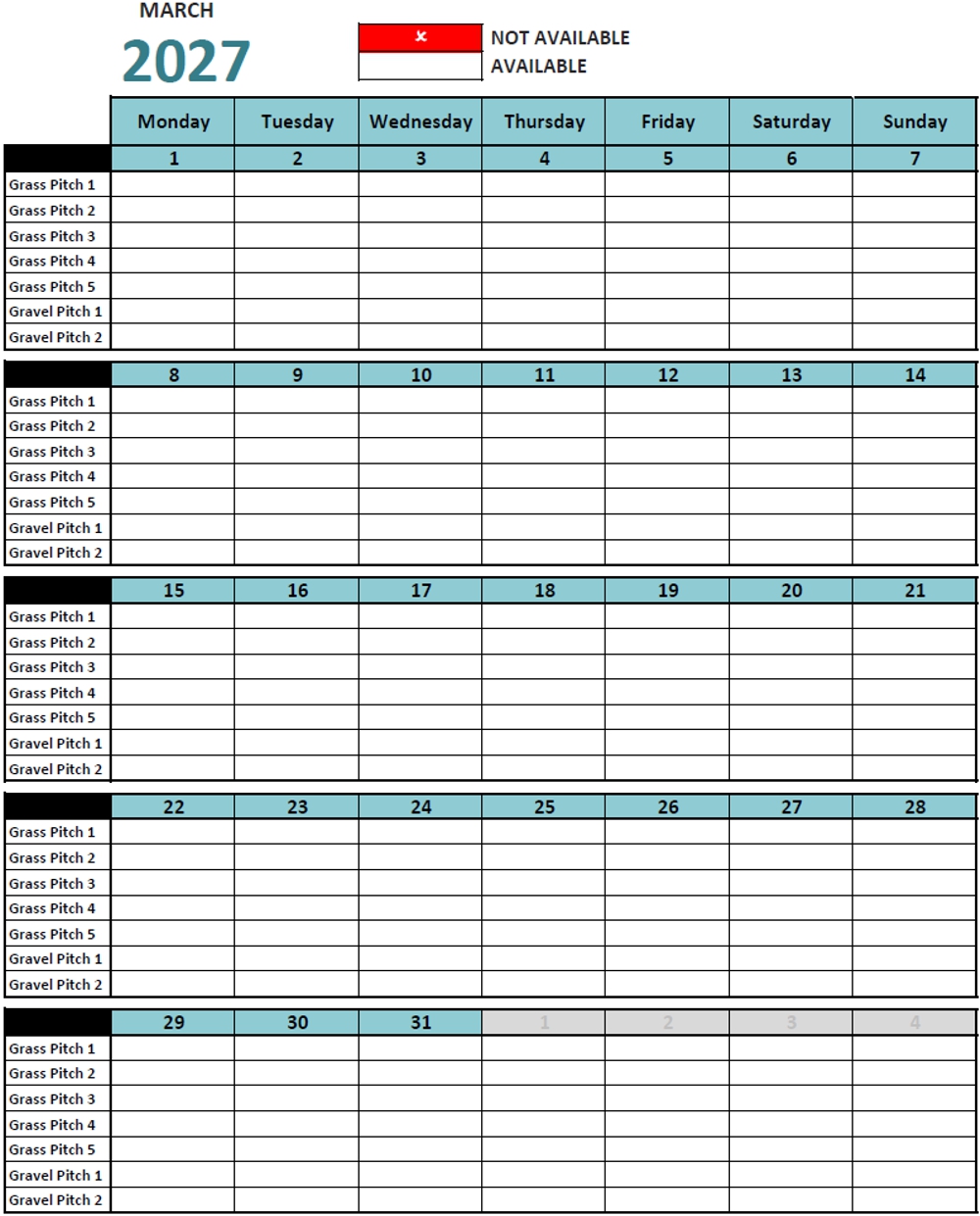 Calendar March 2027