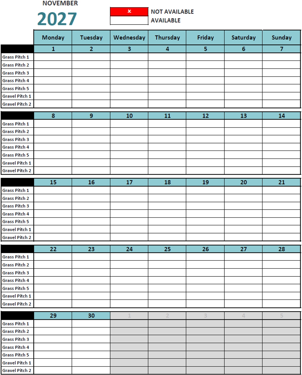 Calendar November 2027
