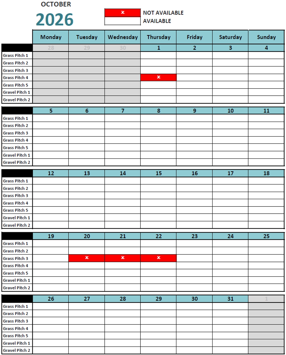 Calendar October 2026