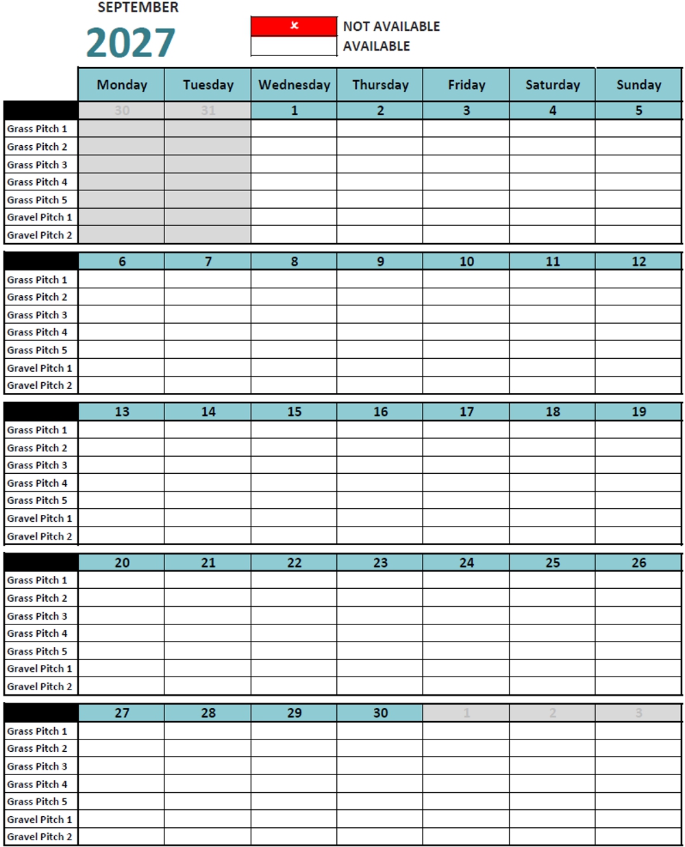 Calendar September 2027